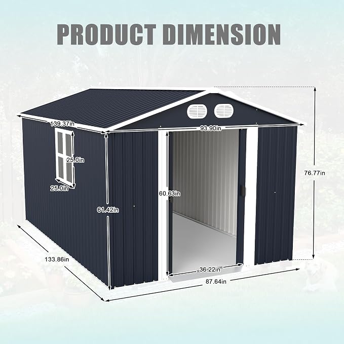 8x12 FT Outdoor Storage Shed, Metal Storage Shed with Lockable Door & Air Vents, Heavy-Duty Storage Tool Shed, Backyard Shed for Mowers, Bikes, Pool Gear, Dark Grey