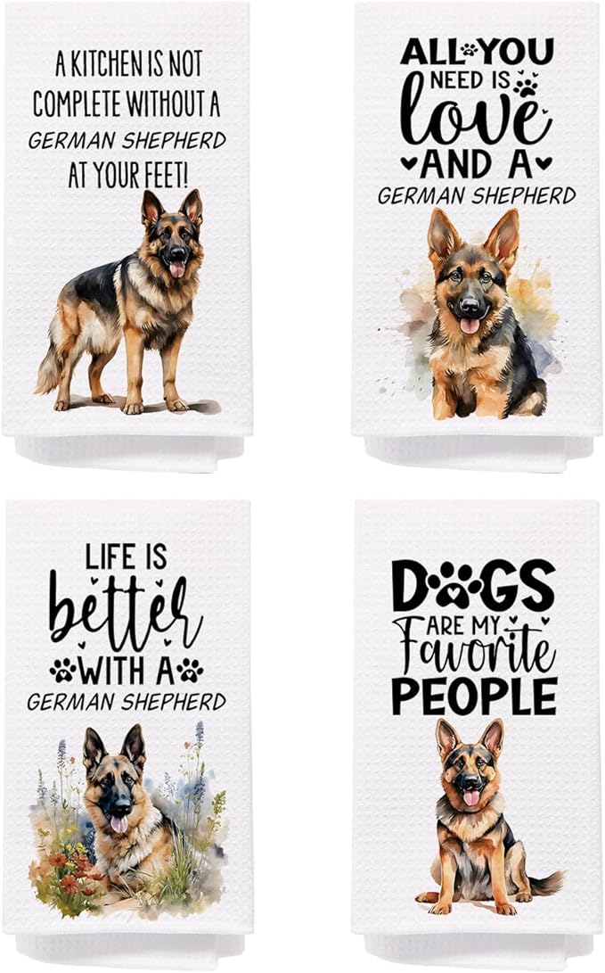 SPBL&L German Shepherd Dog Kitchen Towels Set of 4, German Shepherd Gifts for Women,German Shepherd Decor Tea Dish Towels for Kitchen,German Shepherd Decorative Hand Towels for Bathroom,16x24 Inches