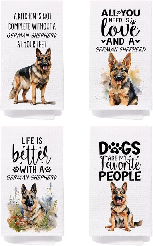SPBL&L German Shepherd Dog Kitchen Towels Set of 4, German Shepherd Gifts for Women,German Shepherd Decor Tea Dish Towels for Kitchen,German Shepherd Decorative Hand Towels for Bathroom,16x24 Inches