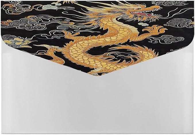 Portable Dark Fire Chinese Golden Dragon Japanese Totem Black File Folders with 6 Pocket, Letter Size, Folder for Office Family College Necessities