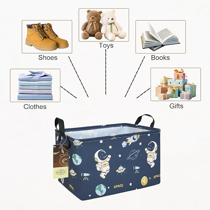 Rectangle Foldable Storage Basket Handles For Home, Space Astronaut | Waterproof reinforced handles, perfect for shelf use, organizes clothes, daily items and pet supplies
