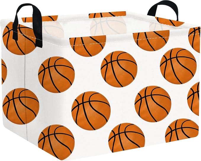 FXOLCSHE Rectangular Basketball Basket,Canvas Basketball Laundry Basket,Kids Toys Storage Bin with Handles,Boys storage box,Baby hamper,Room Decor(Basketball)
