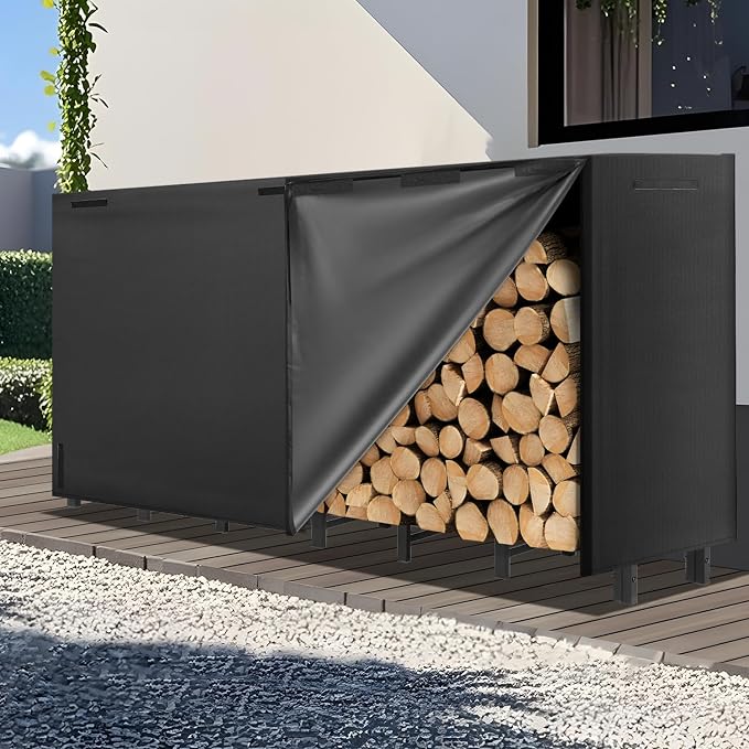 Kendane 8FT Firewood Rack Outdoor with Cover | Heavy Duty Adjustable Firewood log Storage & Holder, Wood Pile Lumber Storage Rack Stacking Outside for Courtyard Patio.