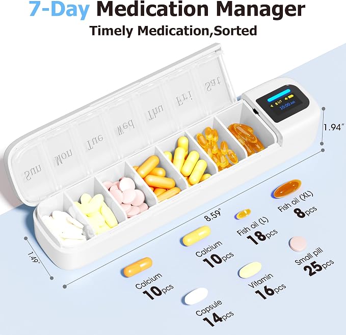 Daviky Automatic Pill Dispenser, Smart Pill Organizer with Alarm | Pill Box 7 Day with APP, Weekly Travel Pill Case, Portable Pill Reminder for Medicines, Supplements and Vitamins