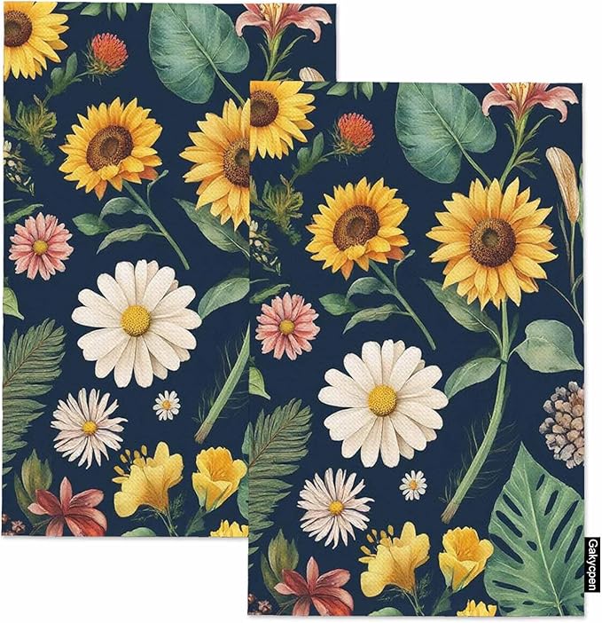 Floral Kitchen Towels Set of 2 Vintage Boho Botanical Dish Towels Absorbent Soft Hand Tea Bar Towels for Farmhouse Home Decor 16"X24"