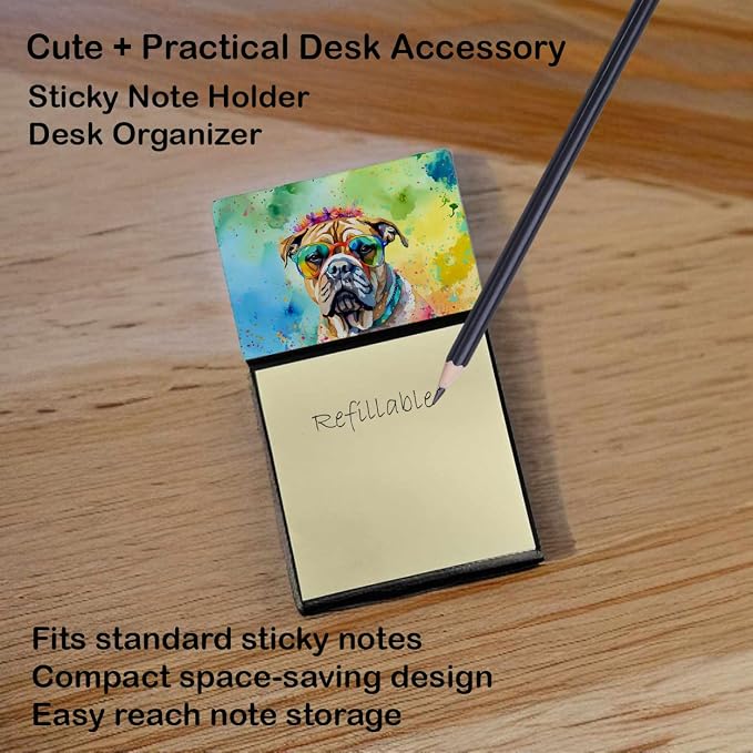 Caroline's Treasures Bullmastiff Hippie Dawg Sticky Note Holder Refillable Dispenser Self-Sticky Note Pads, Memo Pads Blank Desk Accessories