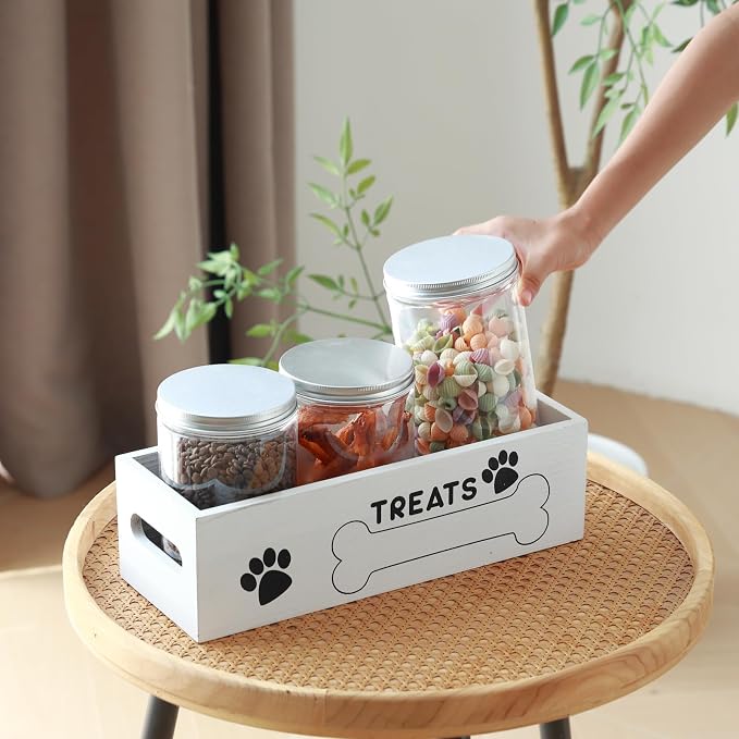 Dog Treat Container Cat Food Organizer with 3 Jar Pet Snack Container Decorative Pet Food Containers Farmhouse Decor Gift for Pet with Reusable Sticker & Marker - Bone Shape