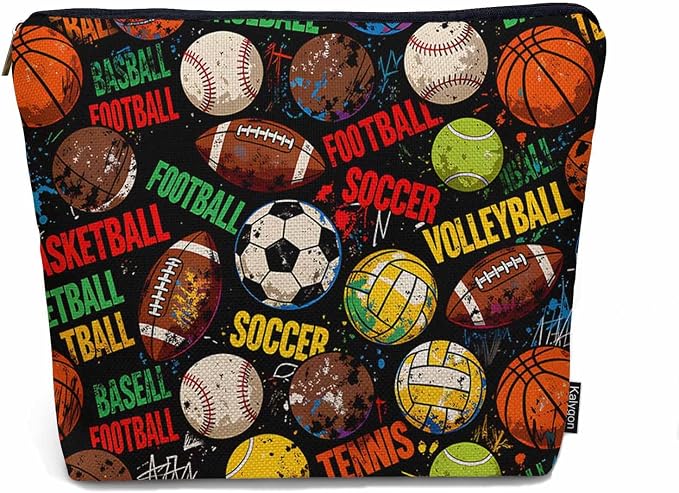 Woman Makeup Bag Sports Balls, Baseball Soccer Basketball Game Makeup Bags Travel Cosmetic Bags Toiletry Makeup Organizer Pencil Pouch Make Up Cosmetic Bag For Owners Lady Birthday Gifts