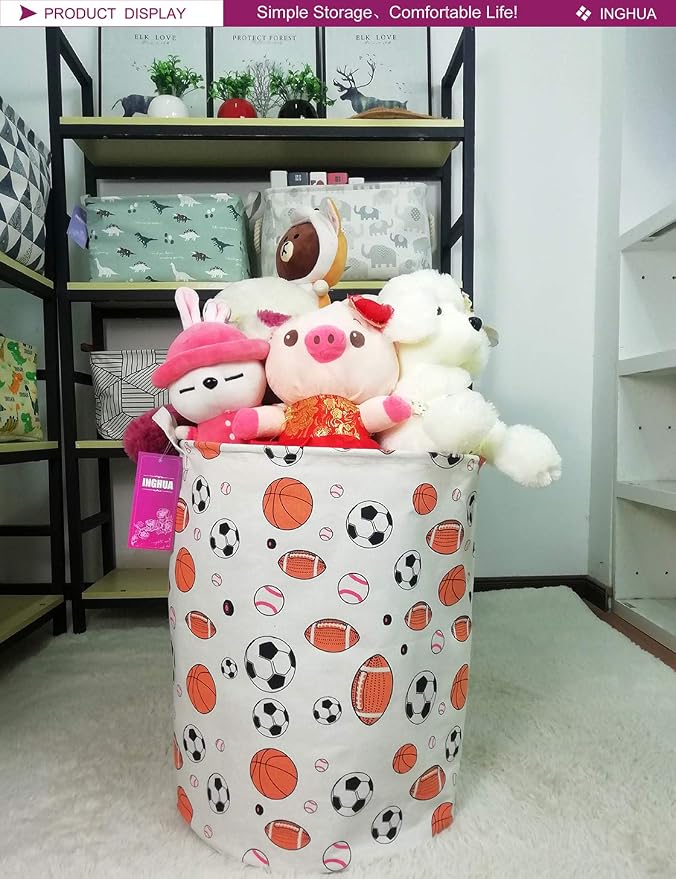 Ball game Fabric Storage Bin Nursery Organizer Basket(Ball game) | Organizer Bin Dirty Clothes Collapsible Waterproof for College Dorms, Boys and Girls Bedroom,Bathroom