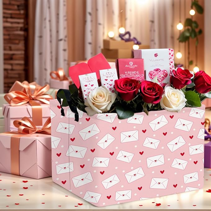 Valentine's Day Basket Gift for Empty Cute Heart Large Storage Bin for Kid and Baby Room Décor (Pink Envelope Love)