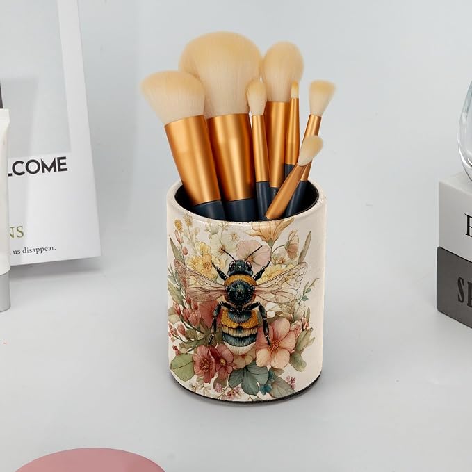 Bee Pen Holder, Pencil Cup Marker Brush Holder Desk Storage Case, Desktop Organizer for School Office Home Supplies