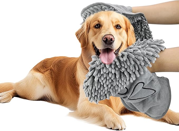 Puomue Microfiber Dog Towels for Drying Dogs, Super Absorbent, Soft and Quick Drying Pet Grooming Towel, 31Inch X 13Inch, Perfect Pets' Shower & Bath Supplies for Dog and Cat, Machine Washable, Grey
