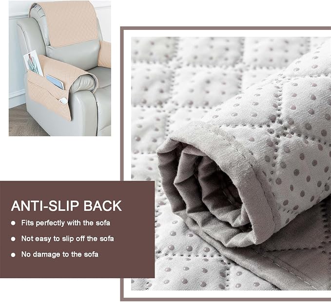 Large Polyester Armrest and Headrest Covers with 2 Pockets | Soft, smooth polyester resists daily wear nonslip silicone backing helps shield recliners and sofas from pet scratches