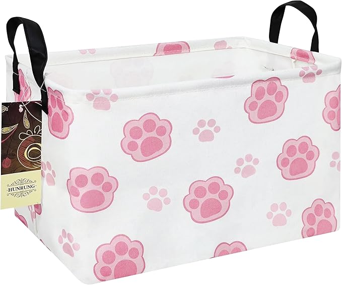 Rectangle Foldable Storage Basket Handles For Home, Pink Paw | Waterproof reinforced handles, perfect for shelf use, organizes clothes, daily items and pet supplies