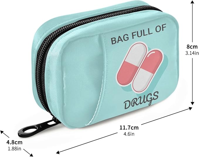 Naanle Medical Pills Pill Box 7 Day Case Bag Travel Organizer with Zipper Portable Weekly Compact Size for Vitamin Supplement Holder A Cartoon Blue White 4.6 x 3.14 x 1.88 Inch, 1.0 Count