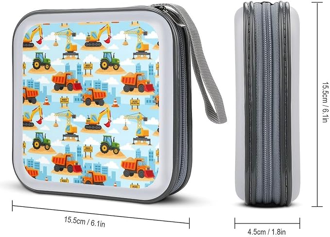 Portable DVD CD Organizer Wallet Under Construction, 40-Capacity Hard Case with Strap, Protective Storage Binder for Car Home