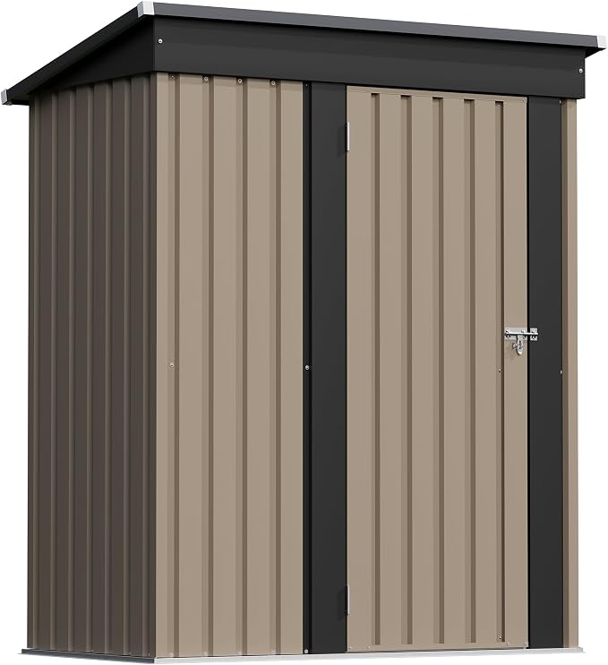 Patiowell 5x3 FT Outdoor Storage Shed, Brown | Tool Shed, Sloping Roof, Lockable Door, Metal Shed for Backyard Garden Patio Lawn