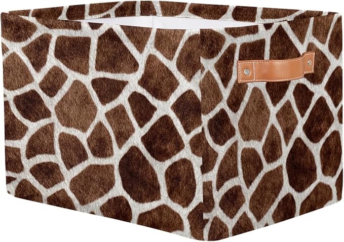 SEULIFE Animal Giraffe Print Pattern Foldable Storage Basket, Large Collapsible Organizer Storage Bin Cube Toys Storage Boxes with Handles for Bathroom Kids Nursery Closet Storage, 1 Pack