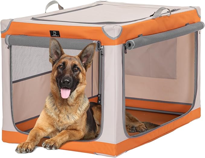 A 4 Pet 40-in Collapsible Soft Dog Crate, Large Dogs, Travel | patented screw frame, Lockable zippers, waterproof base, washable cover, outdoor/indoor/car