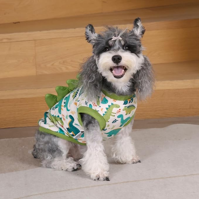 CuteBone Dinosaur Costume Dog Shirt, Stretchy Velvet T-Shirt Clothes for Small Dogs, Soft & Breathable Pet Tee Outfit Cat Apparel for Daily Wear, Cozy Pullover Design Puppy Fashion COSBX03L