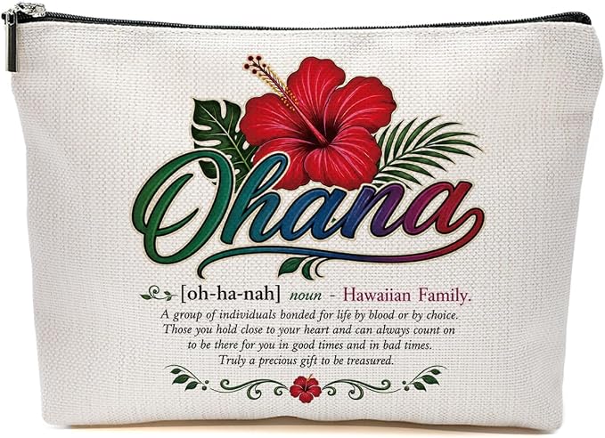 Hawaii Gifts Makeup Bag, Ohana Hawaiian Gifts for Women Cosmetic Bag | Hawaiian Souvenir Travel Toiletry Bags, Appreciation Gifts for Women Girls Friends Sisters Christmas Birthday Makeup Pouch