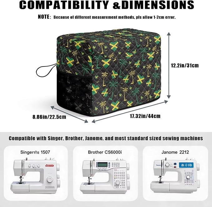 Sewing Machine Cover Polyester Febric Jamaica Palm Hear Print | Dust Pet Hair Protection,Quilting Design,Fits Standard Singer,Brother Janome Machines,Protecting Decorating Your Sewing Space