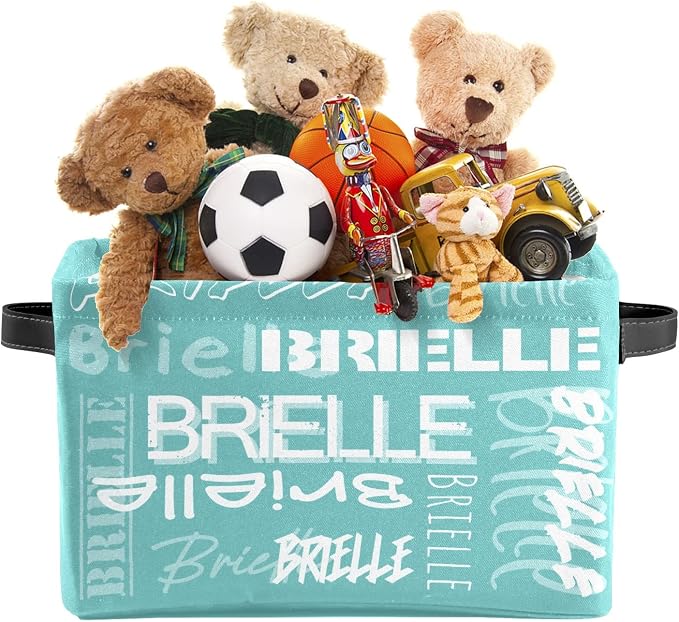 Personalized Storage Bins with Name Custom Kids Storage Basket Cubes Organizer with Handles for Organizing Boys and Girls Toys Shelf Closet Nursery Baskets Boxes, 1 Pack