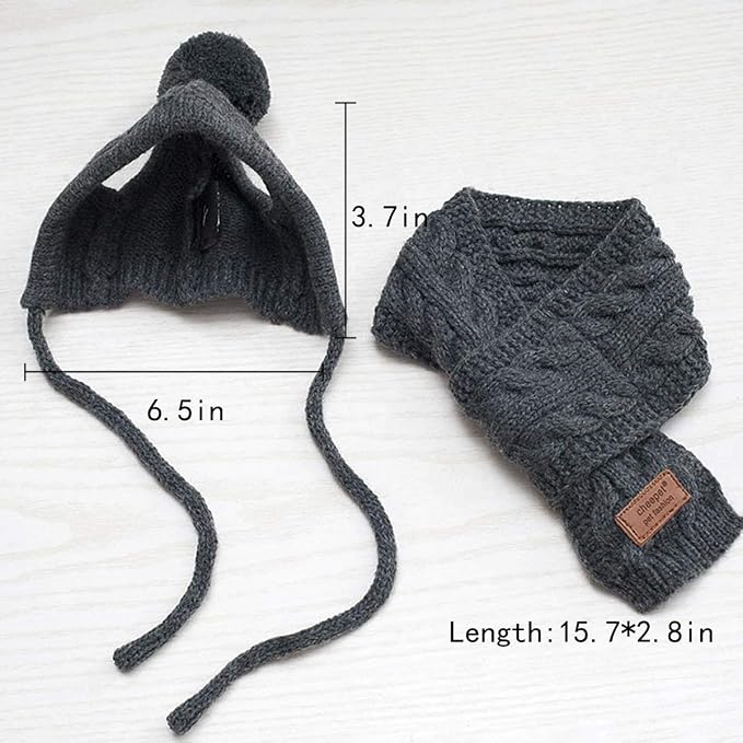 Goclothod Pet Dog Knitted Scarf and Hat Set Winter Neck Ear Warmer