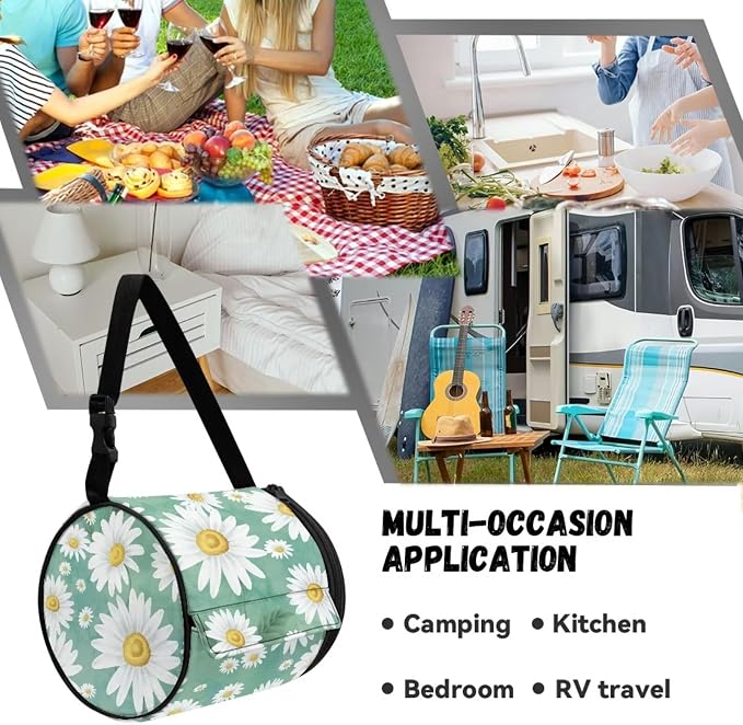 Aesthetic Bathroom Hanging Toilet Paper Tissue Holder Wall Mounted Tissue Towel Roll Holder with Adjustable Strap Easy Installation,Daisy Print