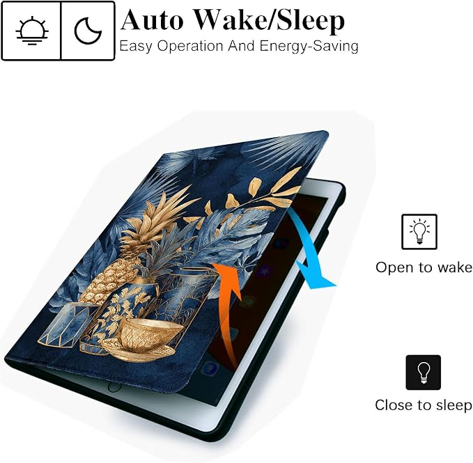 for Microsoft Surface Pro 7 Plus,Surface Pro 7/6/5/4 12.3" Tablet Case,Auto Wake/Sleep,Adjustable Stand Protective Cover - Golden Pineapple Blue
