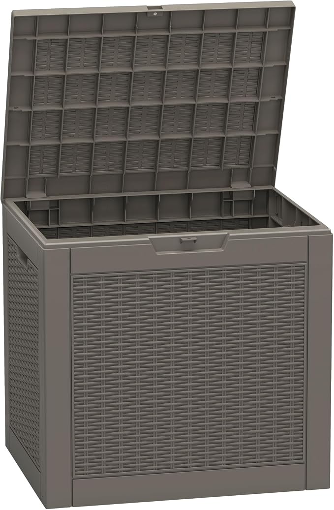 31 Gallon Outdoor Storage Box Waterproof Deck Box for Patio | Gray, Resin, Small, Weatherproof, Lockable, Compact, Easy Assembly, Patio Pool Garden Accessories Storage, Organization