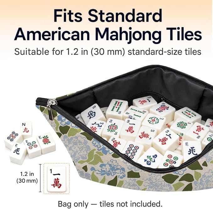 Blue Hydrangea Floral Empty Mahjong Tile Bag 13x7.8 Inch, | Abstract Hydrangea Portable Travel Case Organizer Zipper Pouch for American Mahjong Tiles Game Night Accessories and Gifts