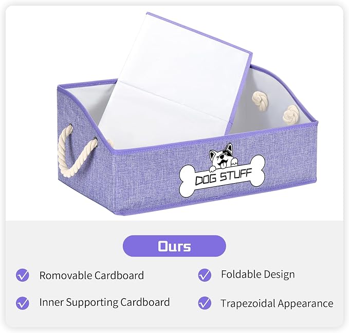 Dog Toy Basket, Storage Bin, Collapsible Box for Pet Accessories | Fabric Container With Handle, Trapezoid Holder for Small Medium dogs, Organizer for Living Room, Purple