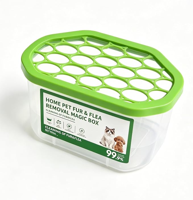 Automatic Pet Hair Collection Box, Portable Odor Removal Storage Bin, Multi use Fur Cleaning Container for Indoor Pet Spaces and Car Interior 1pc