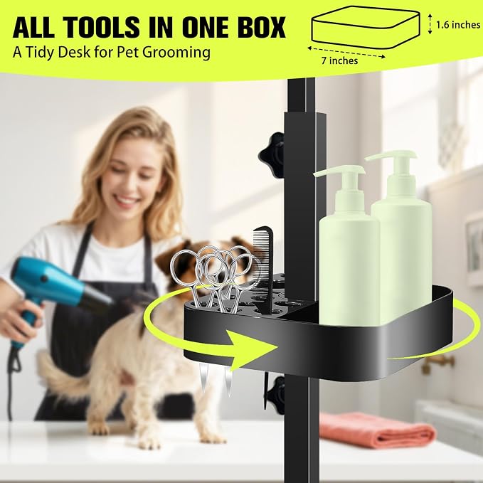LanBlu Adjustable Dog Grooming Arm for Table, Grooming Table for Small Dog | Dog Grooming Arm For Small Dogs Under 79Lbs，Adjustable Height 35" & Widith From 32"to 47"，A Hammock & A Organizer Included