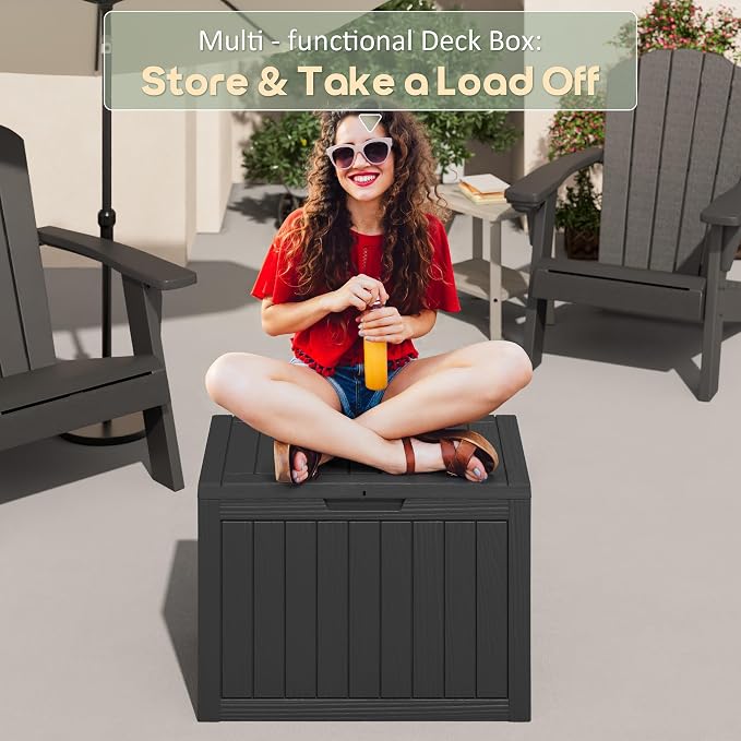 45 Gallon Outdoor Storage Box, All-Weather Deck Box for Patio Furniture, Package Deliveries, Garden Tools, Pool Supplies & Cushions, Black