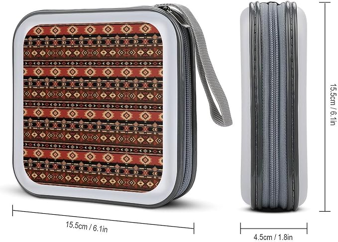 40-Disc Hard Shell Storage Wallet Southwest Native American Inspired, DVD CD Binder with Carry Strap, Portable Protective Organizer for Travel Office
