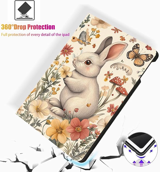 for Microsoft Surface Pro X/Pro X Plus-13 2019/2020/2021/2024 Tablet Case,Auto Wake/Sleep,Adjustable Stand Protective Cover - Rabbit Flower
