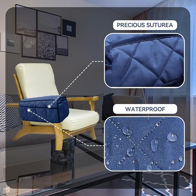 MEHIDFY Armchair Caddy, Waterproof Sofa Armrest Organizer, Non Slip Recliner Organizer, Remote Holder for Recline, Recliner Caddy with 14 Pockets Storage for TV Remote, Phone, Magazine (Blue)