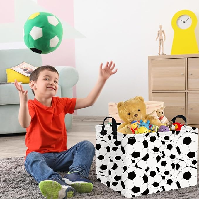 FXOLCSHE Rectangular Easter Soccer Basket,Sports Boys box,Collapsible waterproof college dorm laundry basket,Baby Nursery Hamper,Boys Soccer Room Decor(Big football)
