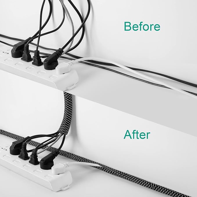 ZhiYo 6.6ft 1 inch Cable Sleeve, Black - White | Cord Wrap Wire Protector Tubing, For Pets, PC Cable Wrap, Computer Cable Management