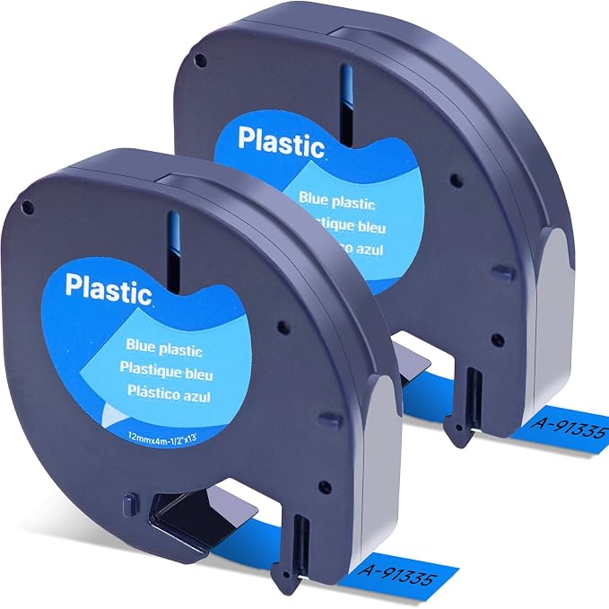 Compatible with Dymo Letratag Refills 91335 Labeling Tape Cassettes Plastic Black on Blue,1/2 Inch X 13Feet (12mmx4m),2Pack