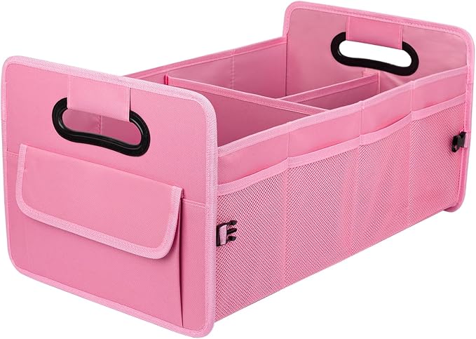 JiatuA Car Trunk Organizer, Collapsible Car Organizers and Storage Pink | Sturdy, Large Capacity, Clean Decor, Multi Compartment Container Box, Adjustable Car Accessories for SUV Sedan Truck