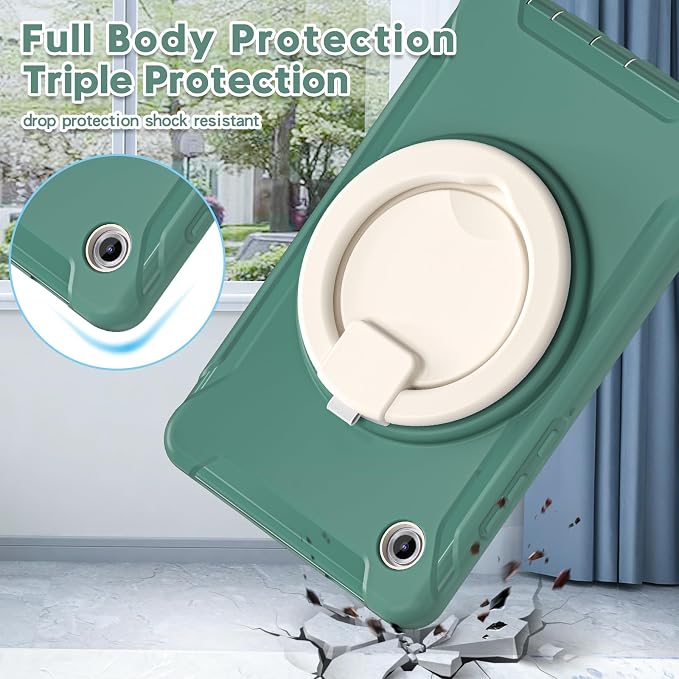 Heavy Duty Shockproof Case for Samsung Galaxy Tab A11 8.7 Inch 2025 (Model: SM-X133/X135/X135F) - with 360° Rotating Stand Handle, Built-in Screen Protector,Kid-Friendly Protective Cover (Green F)