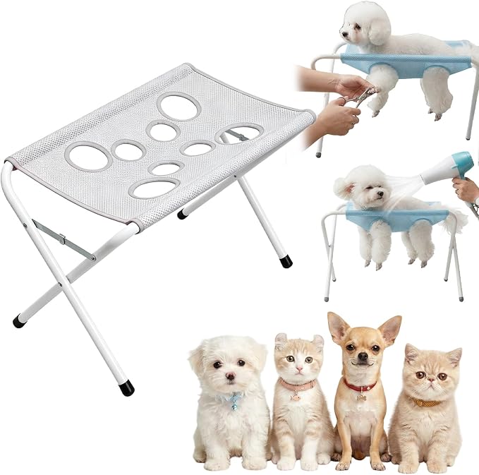 Pet Bathing Hammock, Foldable 8-Hole Grooming Stand for Small Pets (Grey) | Easier Pet Bathing, Less Scratches and Bites, Sturdy Frame Quick-Dry Mesh, Ideal for Dogs & Cats, Nail Trimming and Grooming