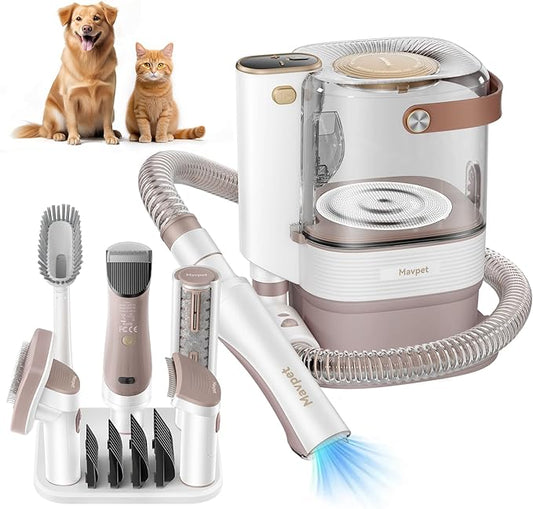 Mavpet 3.2L Dog Grooming Kit & Vacuum Suction, 3 Level Pet Hair Vacuum Groomer with Clippers for Thick Coats, 6 Shedding Grooming Tools for Dogs Cats