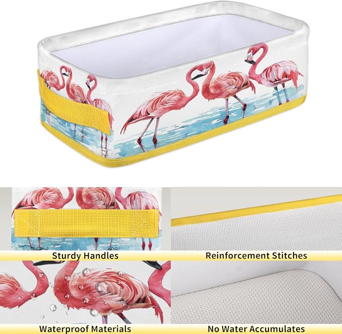 Pink Flamingo Light Blue Bathroom Storage Basket, Foldable with Handle Open Countertop Paper Towel Decorative Box, Toilet Tank Top Shelf Baskets for Home Closet Bedroom Living Room Office
