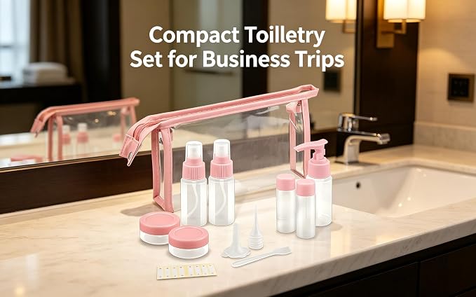 Travel Bottles Kit,11pcs TSA Approved Leak Proof Toiletry Container | PET plastic, leak-proof, TSA size, 40ml bottles, sprayers, jars, bag included, for lotion, shampoo, travel, gym