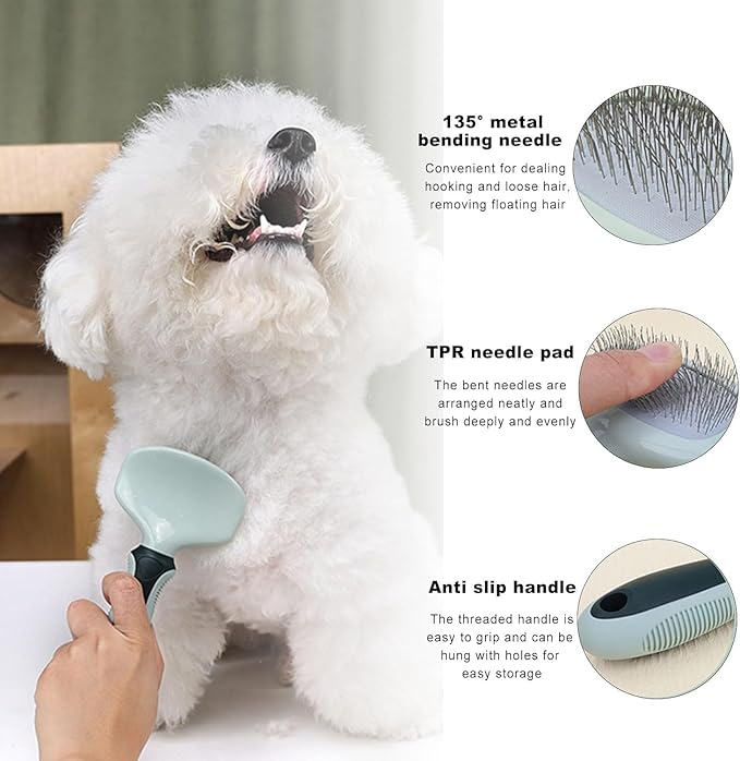 PetsBuzz 8 in 1 Pet Grooming Kit Brush, Cat Dog Grooming Kits at Home, Nail Clipper and File, Self Cleaning Deshedding Pet Brush,Undercoat Rake Detangler, Toothbrush, Collapsible dog Bowl