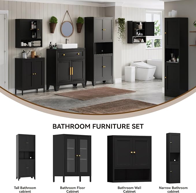 YAUWOH 69" Tall Metal Pantry Cabinet with Microwave Shelf, 4 Doors & 3 Adjustable Shelves, 120LBS Per Shelf Heavy Duty Storage Cabinet with Anti-Tip Design for Kitchen,Dining Room (1PC,Black)